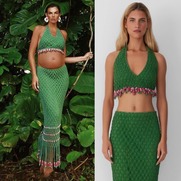 The Wolf Gang | Reis Macrame Top + Reis Macrame Skirt in Emerald Size: Large - Picture 2 of 11